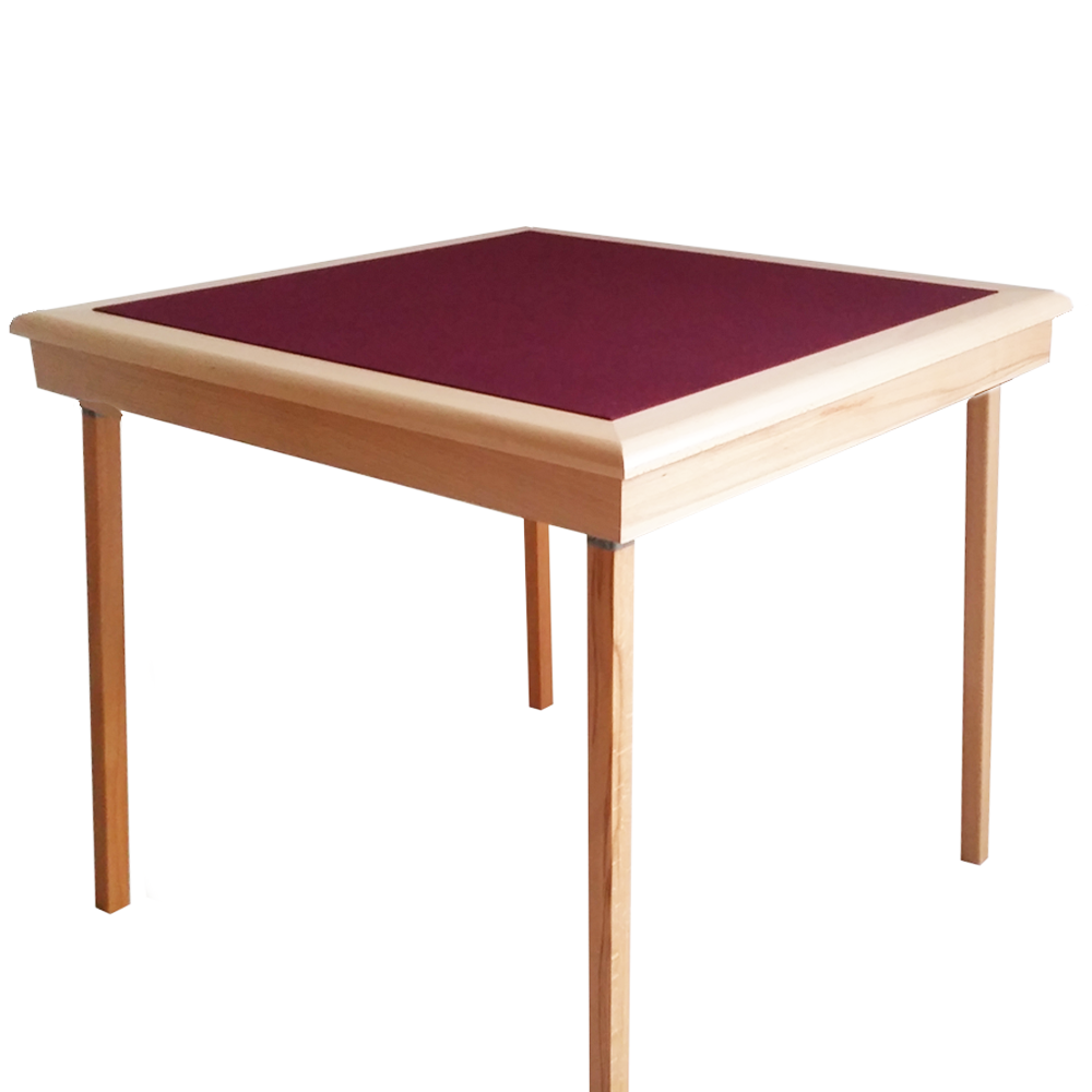 Royal card table with natural beech finish and burgundy baize - Pelissier